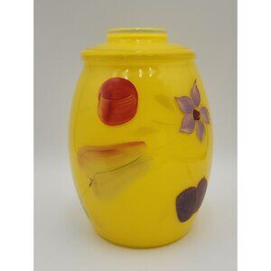 Bartlett Collins Yellow Handpainted Glass Cookie Jar MCM Handpainted VTG 9.5 in